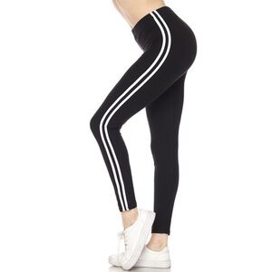 Sporty Brushed Ankle Leggings Stripes Black 2420